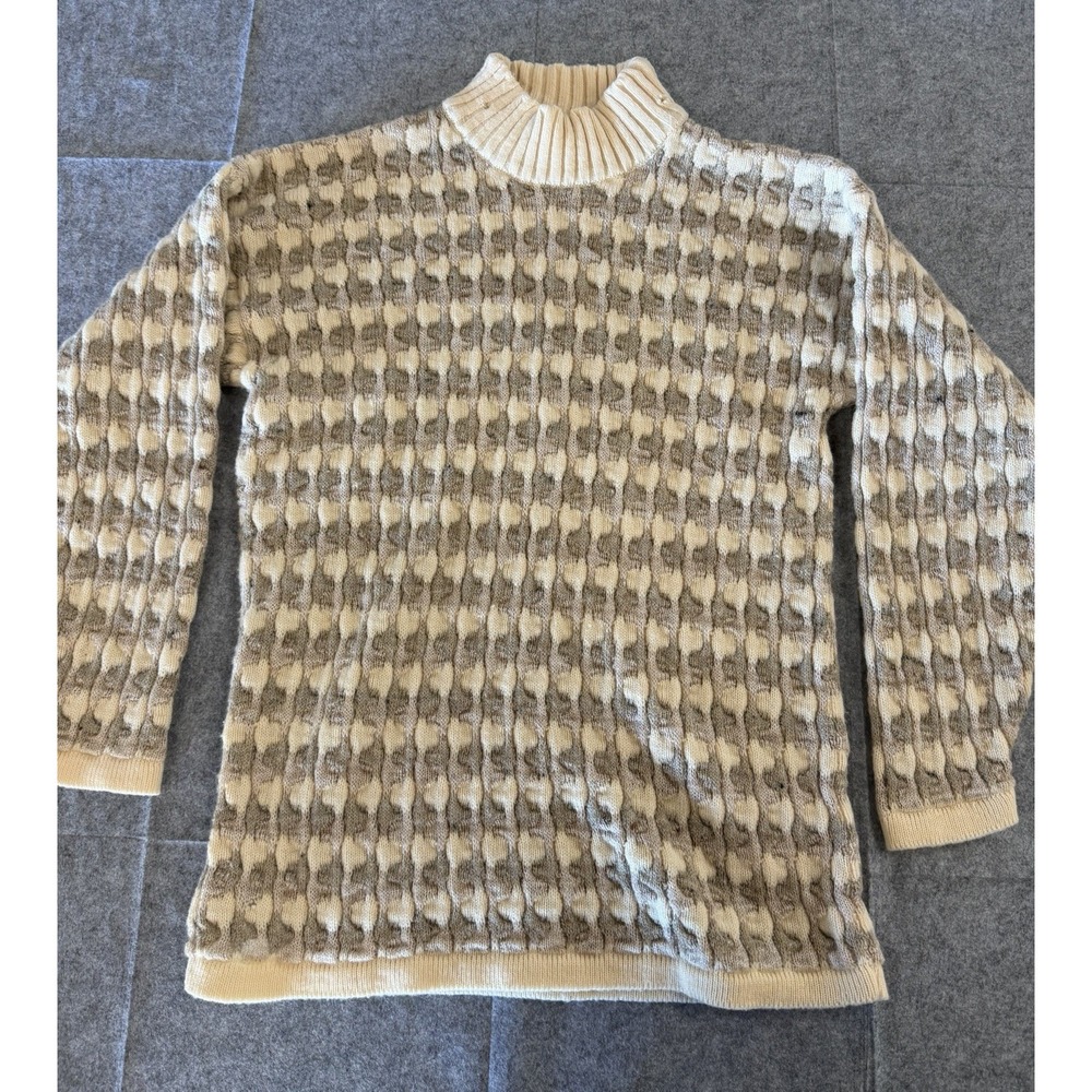 beige/brown mock neck ls knit sweater, men's s/m no Tag, camel hair & wool